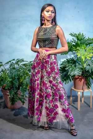 Sample // DIVYA Fuchsia Sequin Embroidered Skirt