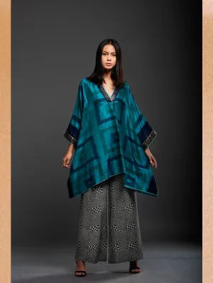 Sanskar by Sonam Dubal - Blue Silk Ikat Kaftan Top