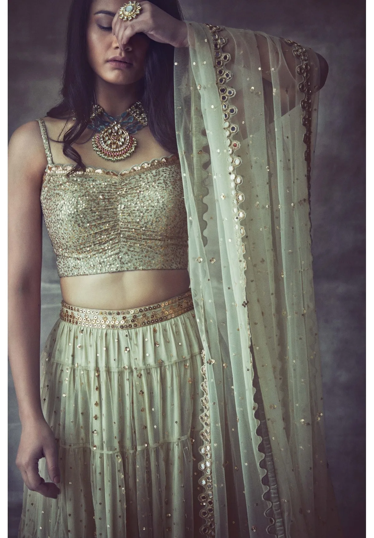 Sap Green Tier Sharara Set