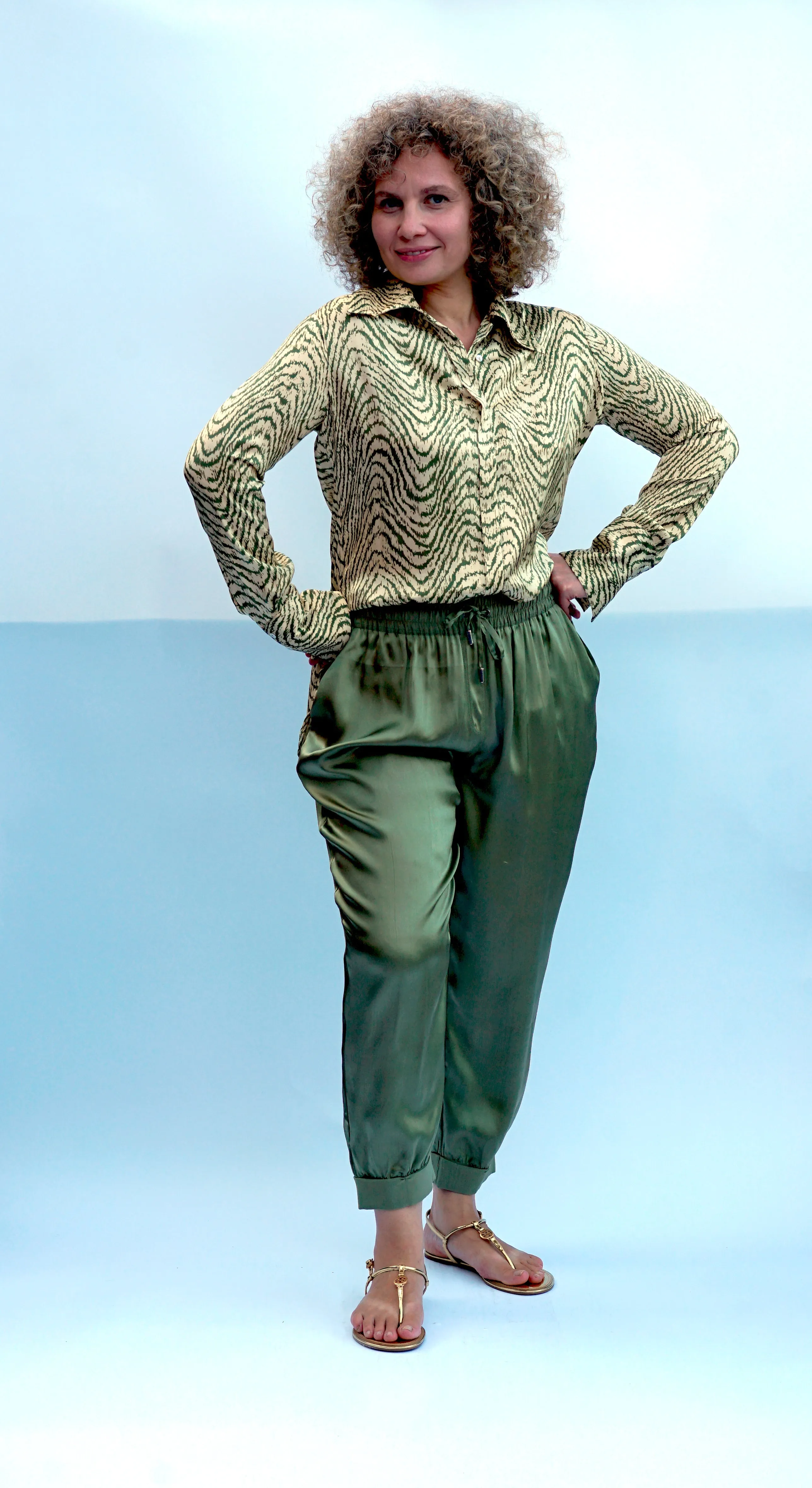 SARAH OLIVE SILK PANT