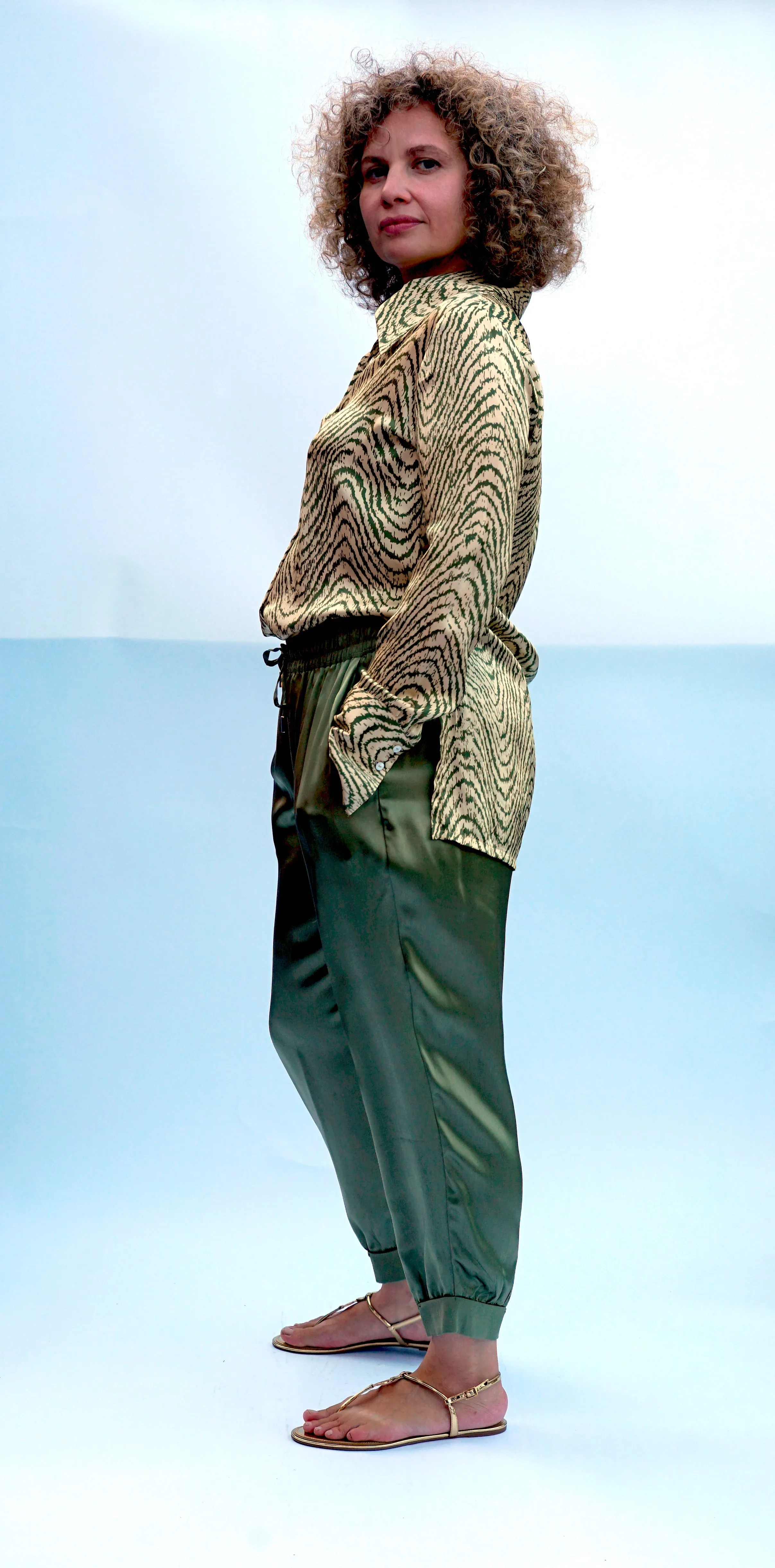 SARAH OLIVE SILK PANT