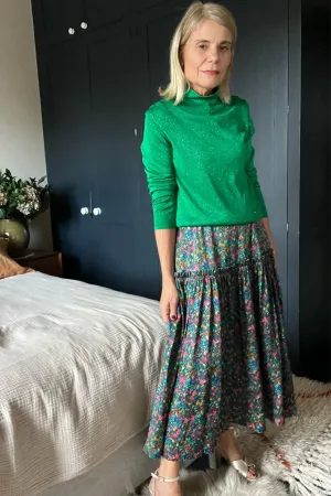Saskia Satin Skirt - Fir/Multi