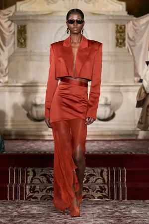 Satin and Chiffon Skirt in Lava