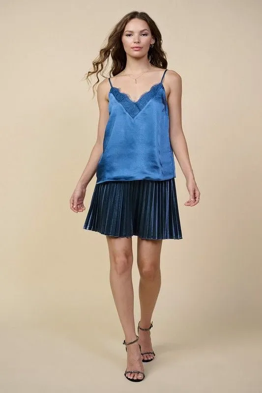 Satin and Lace Smokey Blue Top