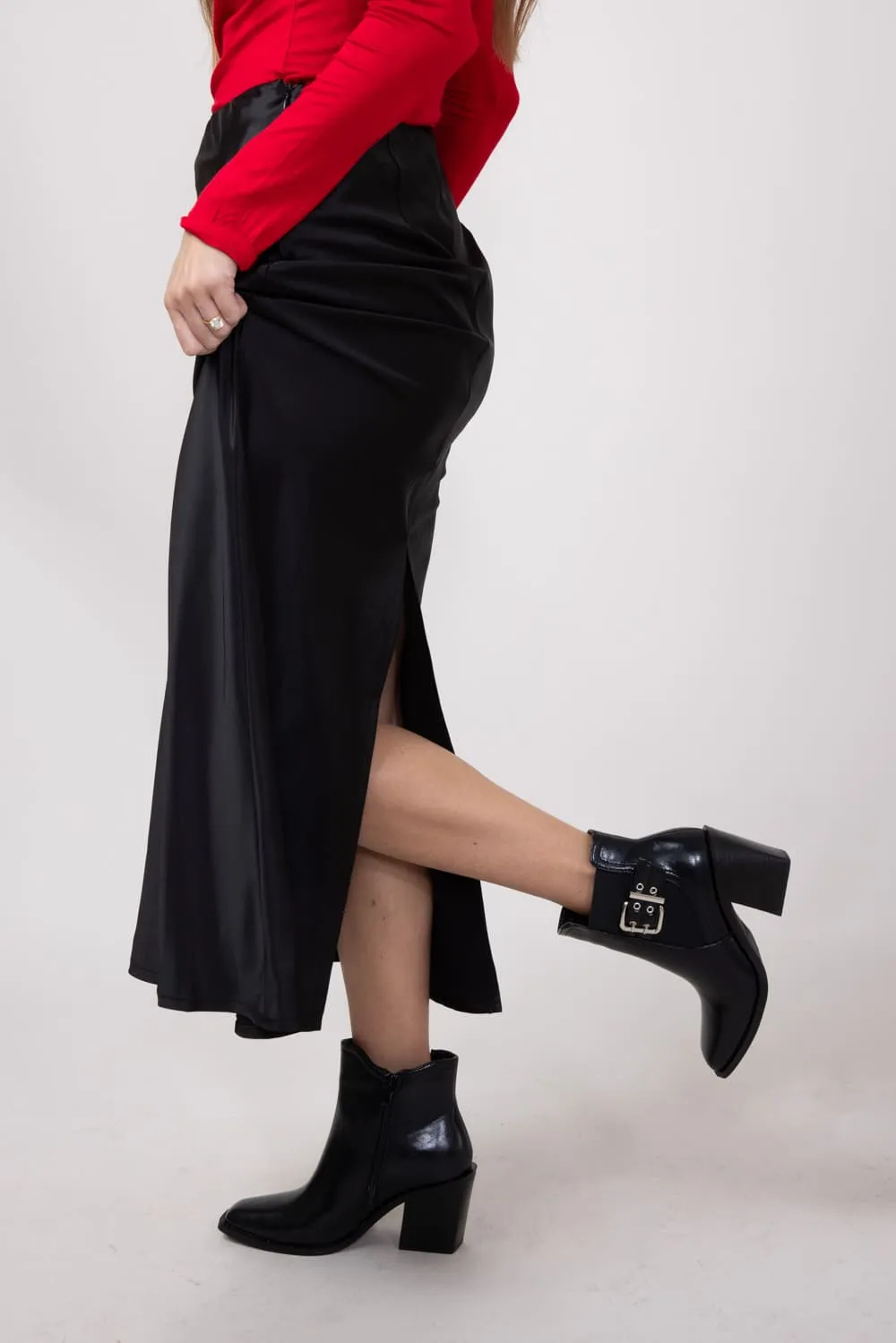 Satin Maxi Skirt for Women in Black | PCS241-BLACK