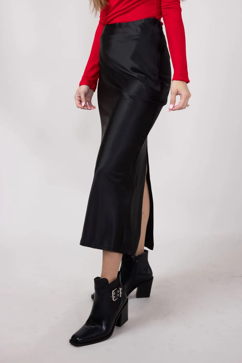 Satin Maxi Skirt for Women in Black | PCS241-BLACK