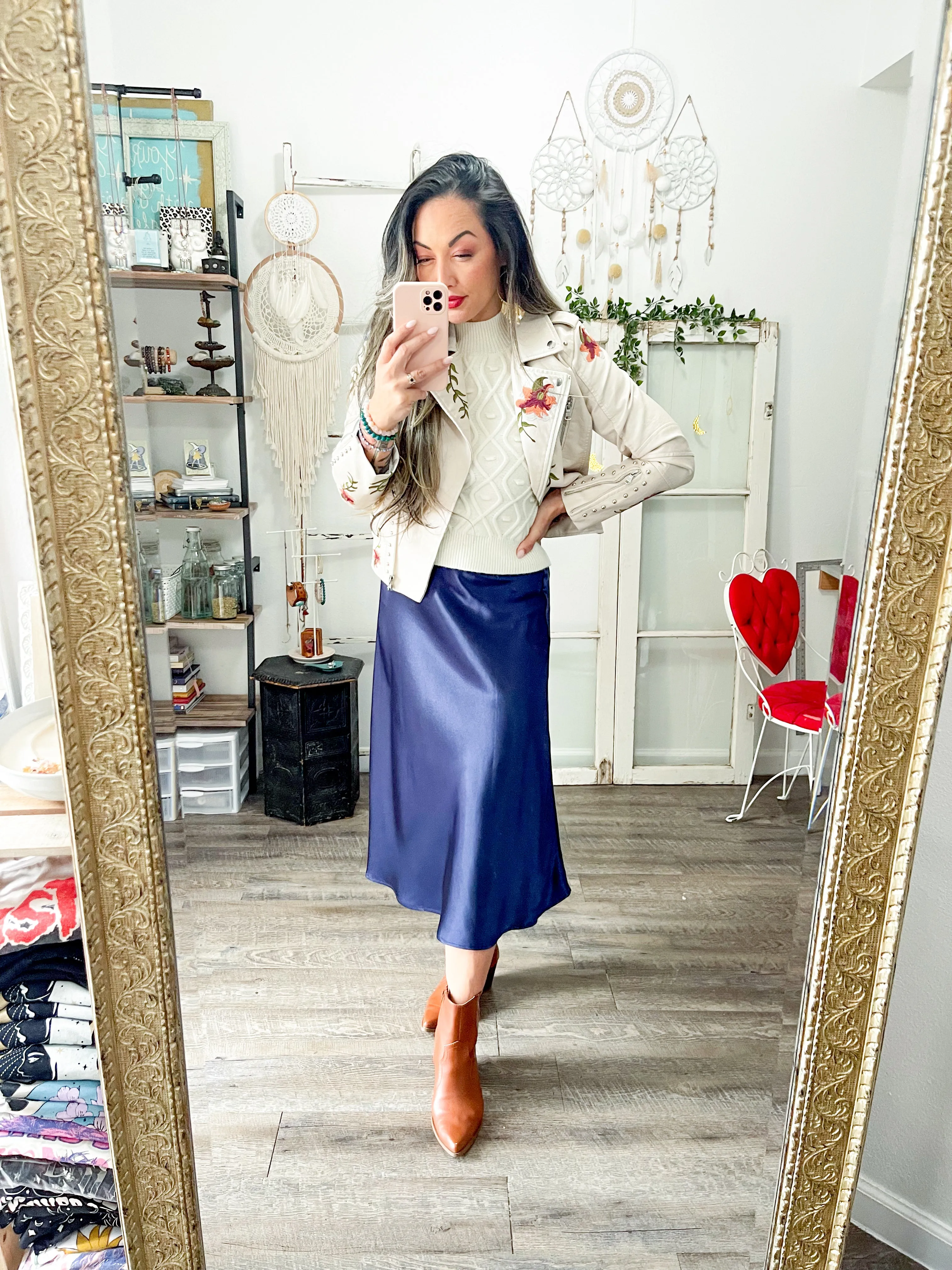 Satin Midi Flare Skirt