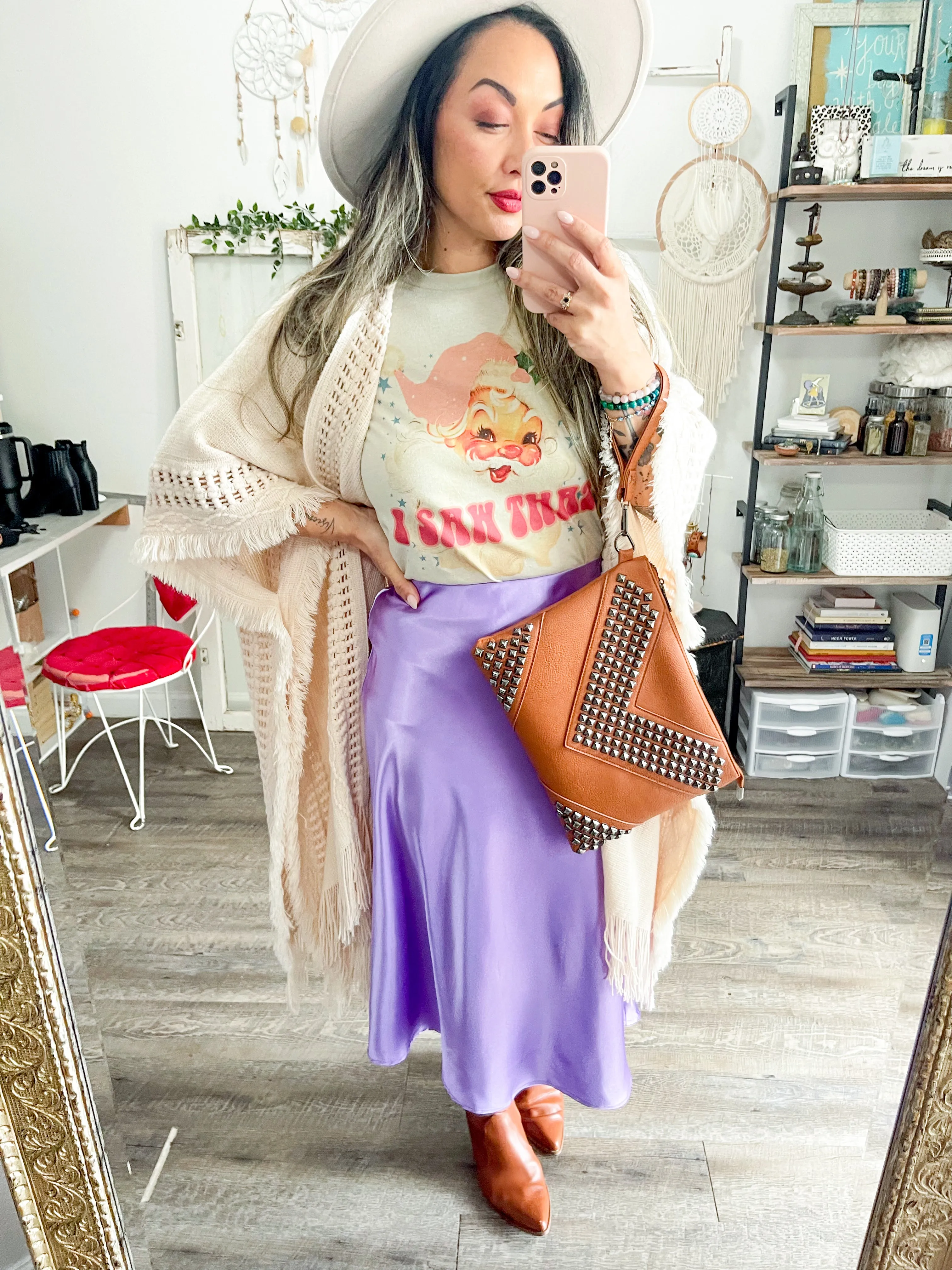 Satin Midi Flare Skirt