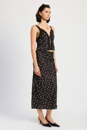 SATIN MIDI SKIRT WITH LACE TRIM