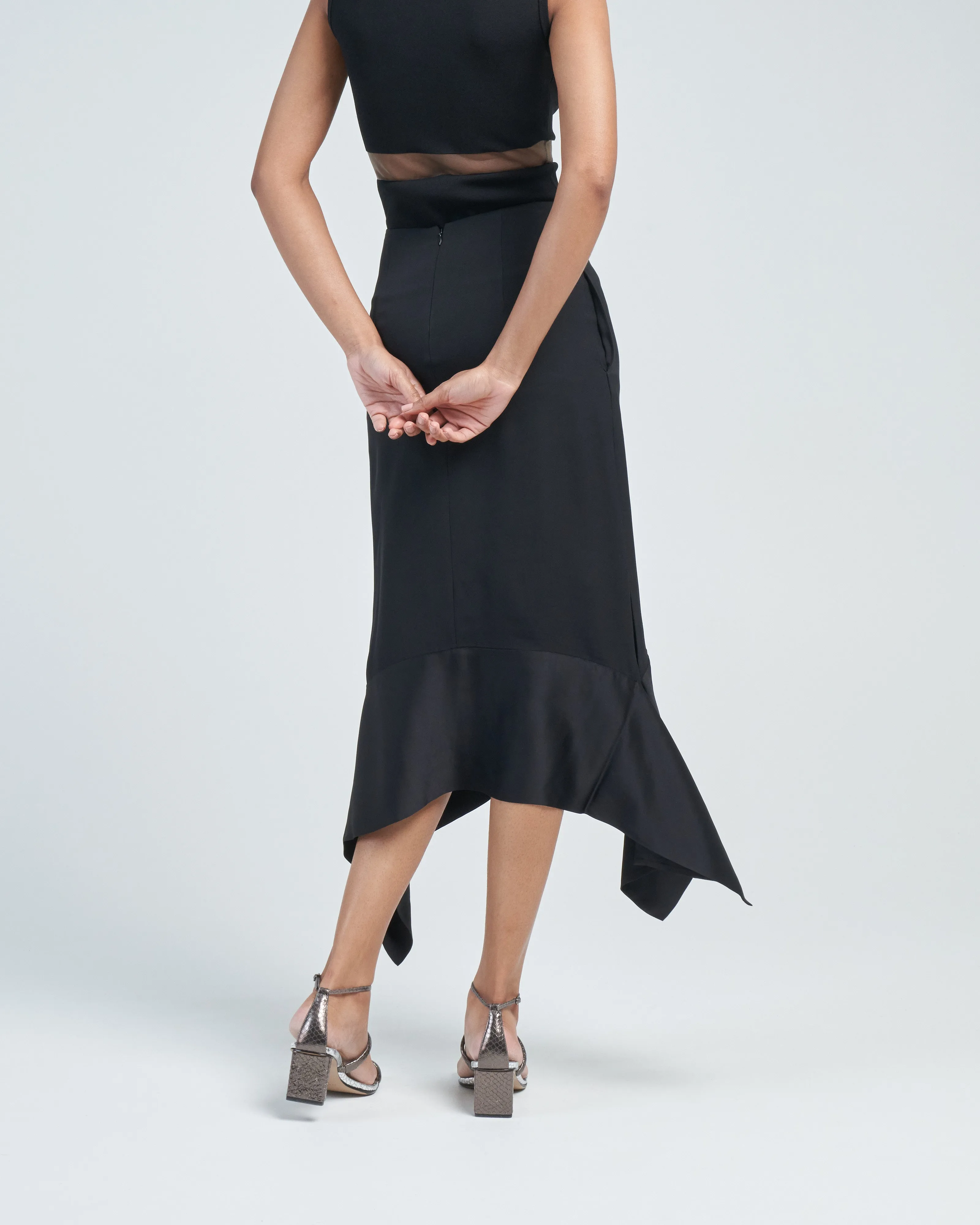 satin-sash crepe skirt