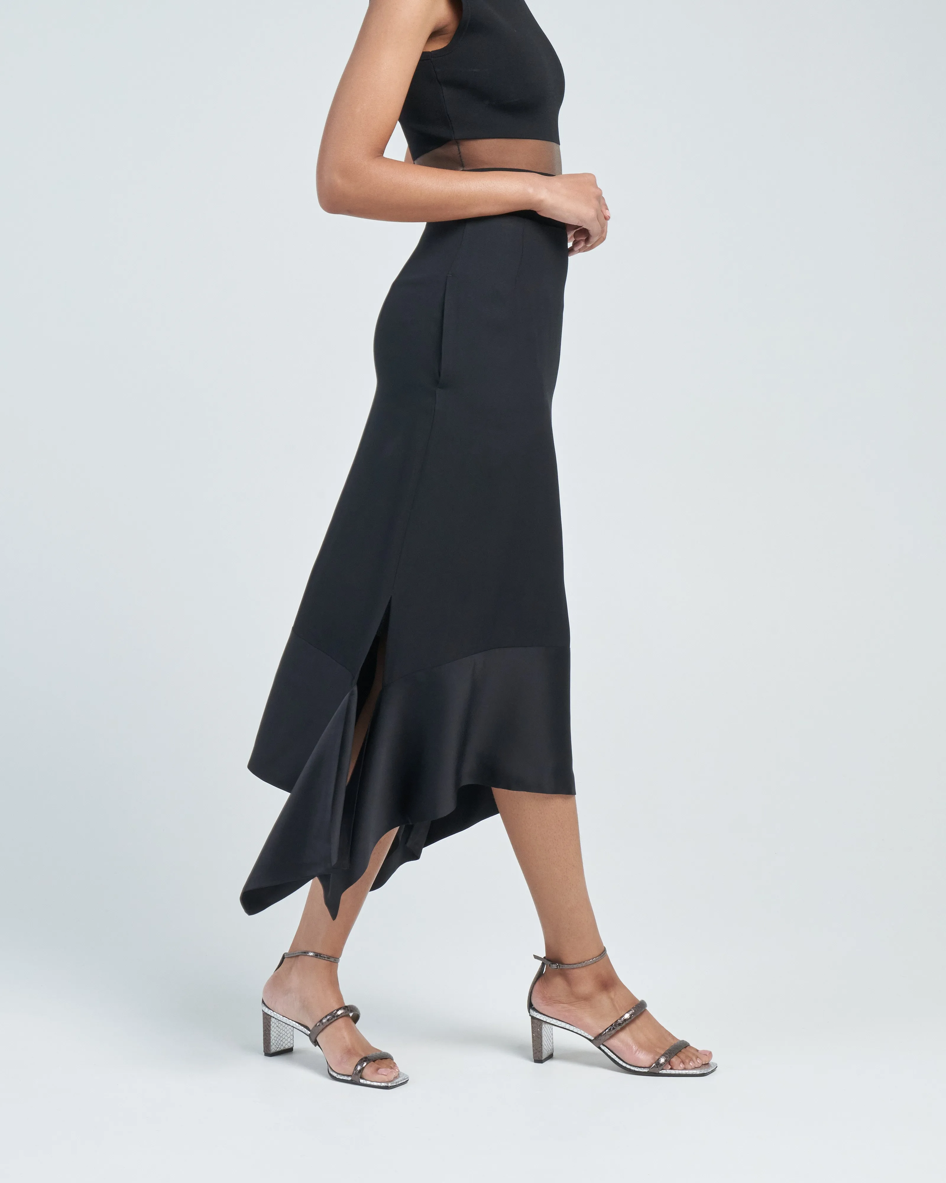 satin-sash crepe skirt