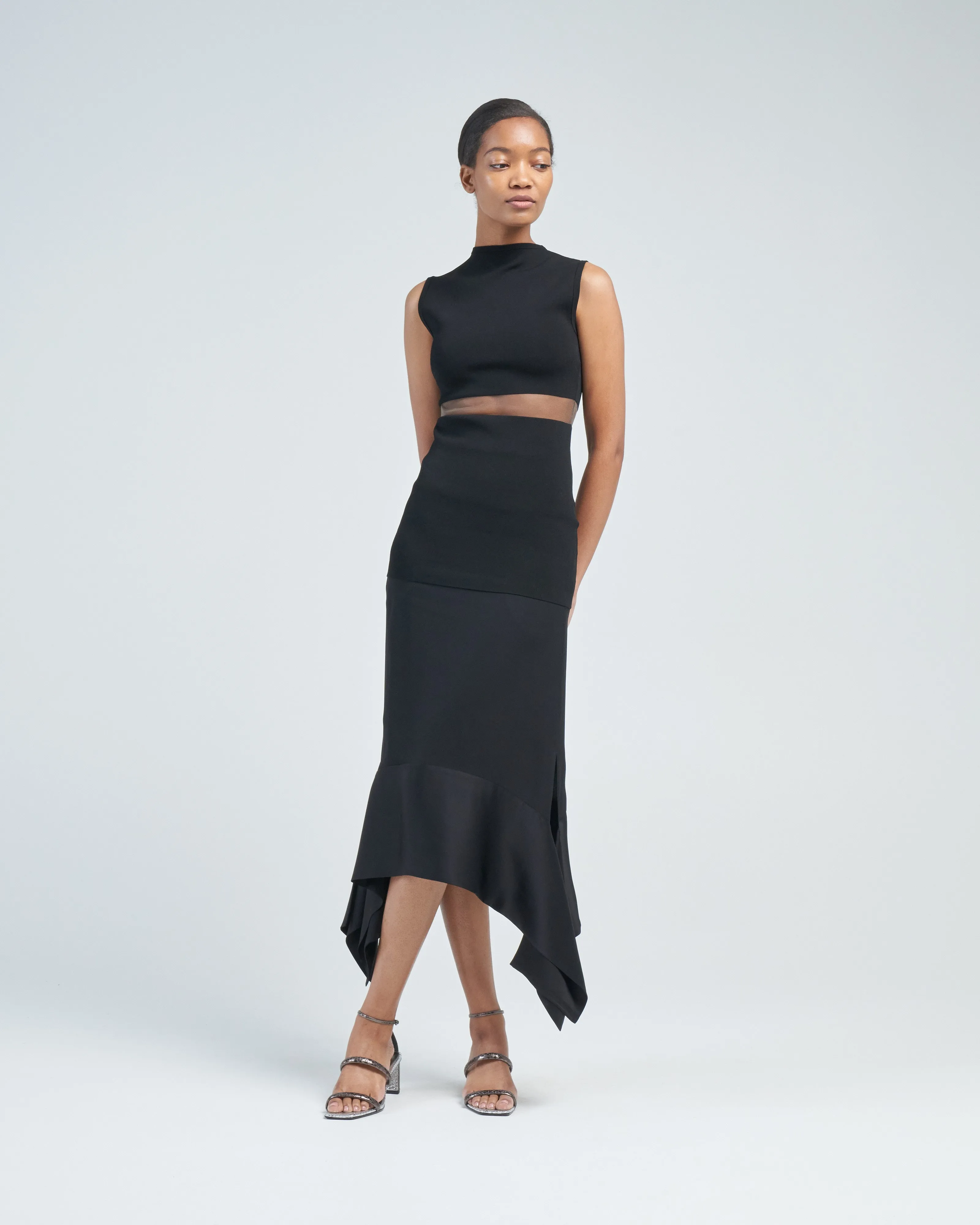 satin-sash crepe skirt