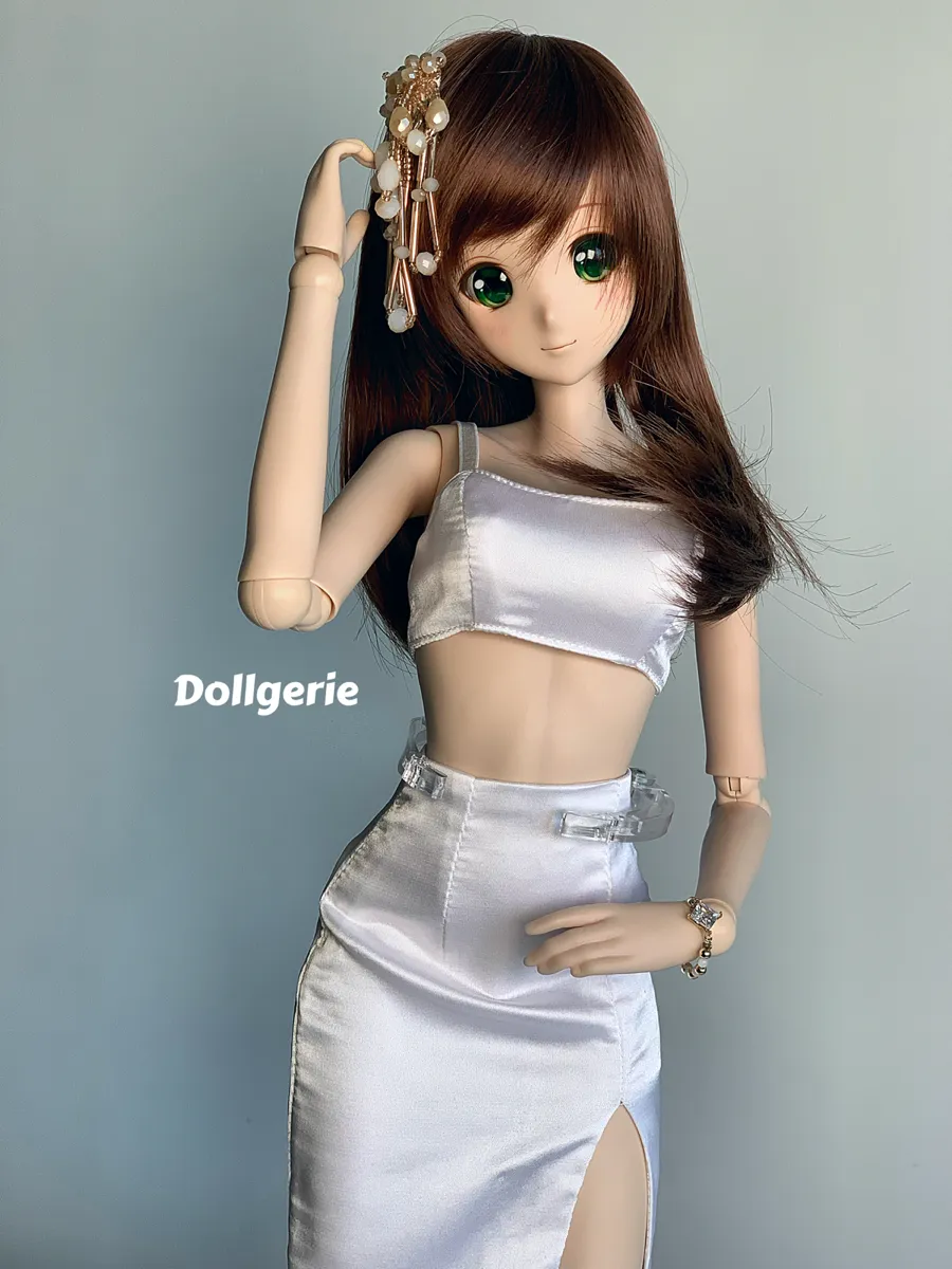Satin White Bra and White Skirt Set