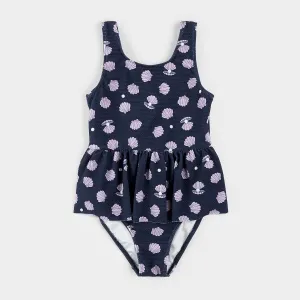 Seashell Pearl Print on Dress Blues Skirted Swimsuit
