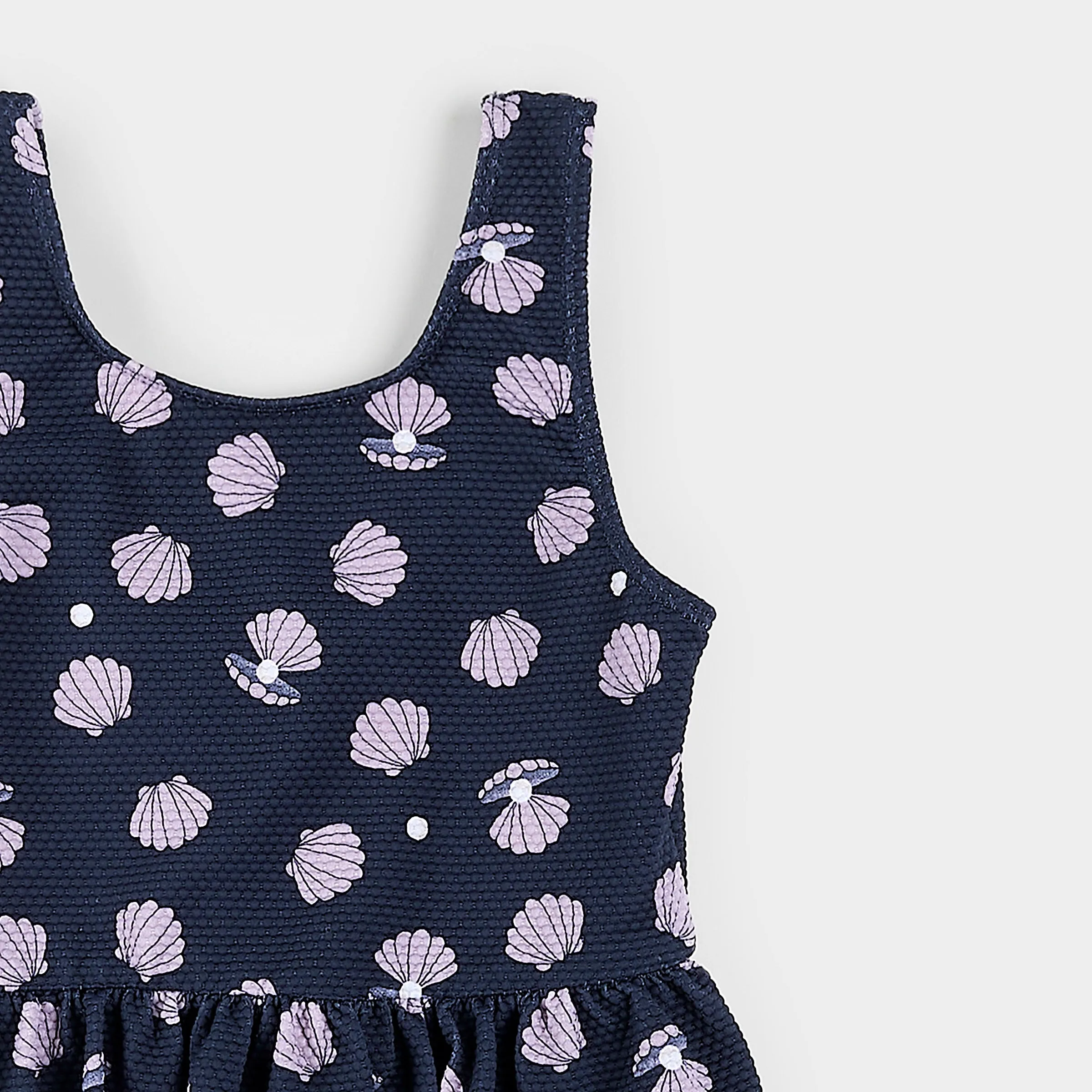 Seashell Pearl Print on Dress Blues Skirted Swimsuit