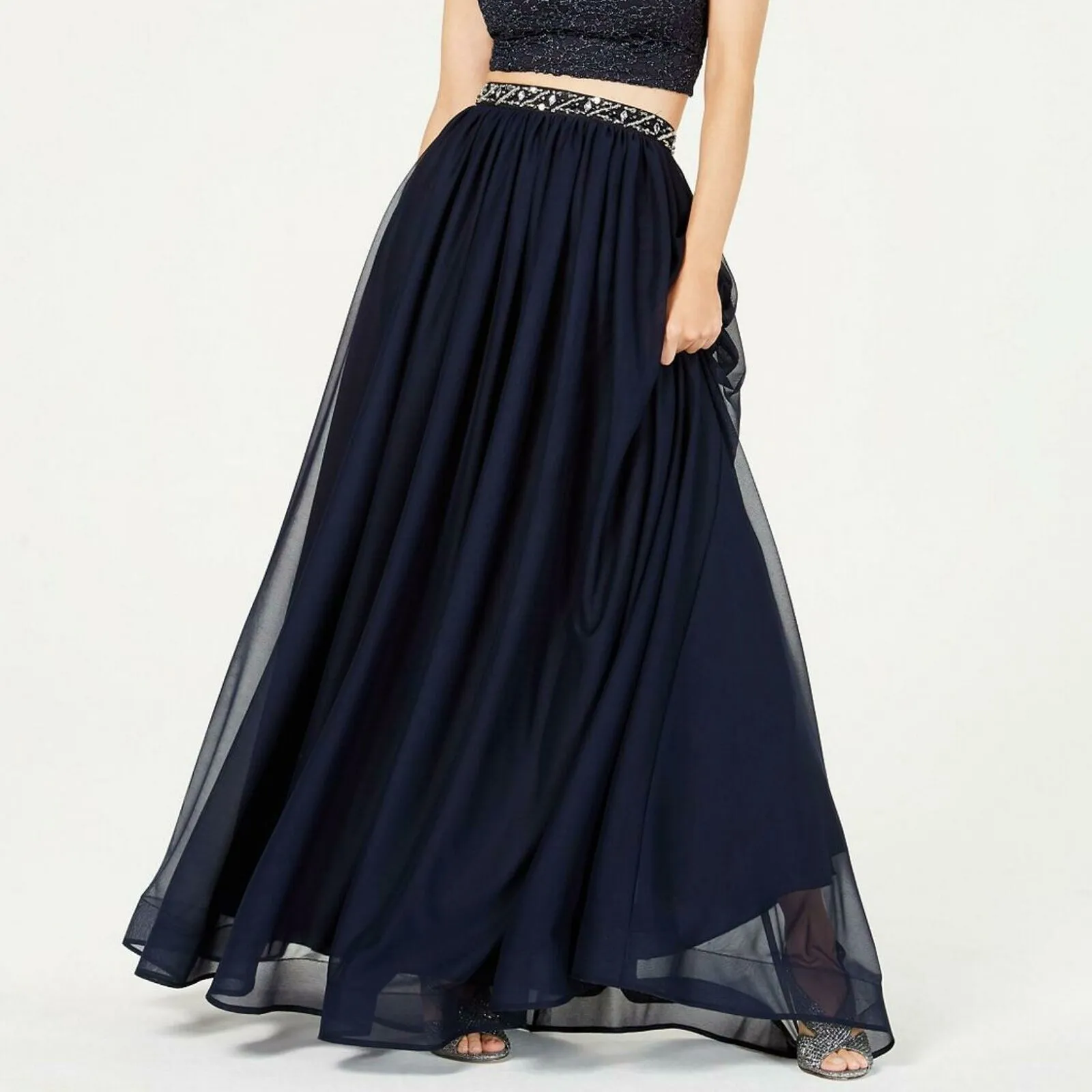 Sequin Hearts Women's Glitter Gown Bottom Maxi Skirt. 5007XX1S Navy 3