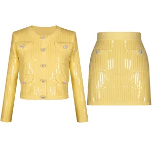 Sequin Knit Cardigan and Matching Mini Skirt Set