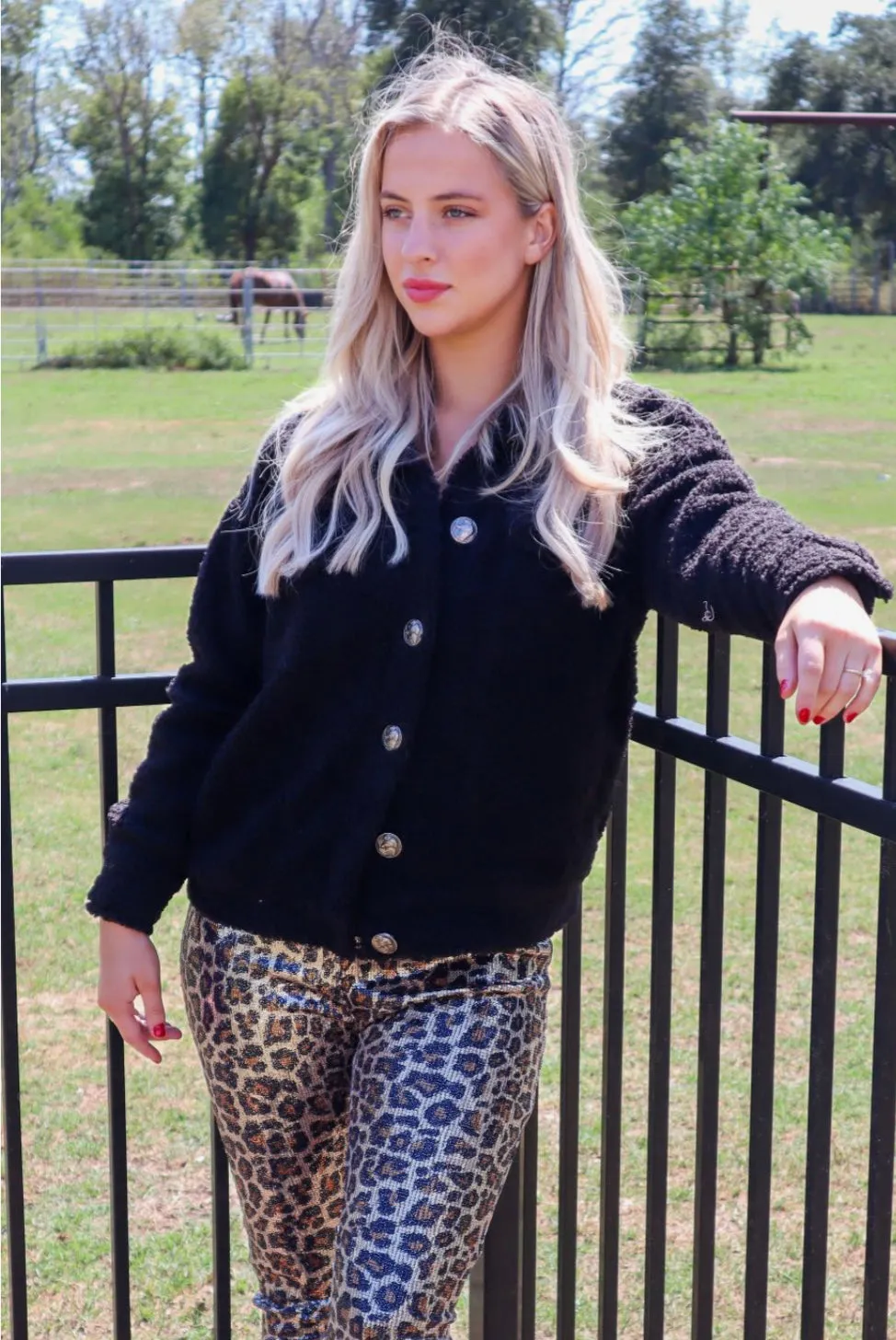 Sequin Leopard Mid Rise Pants