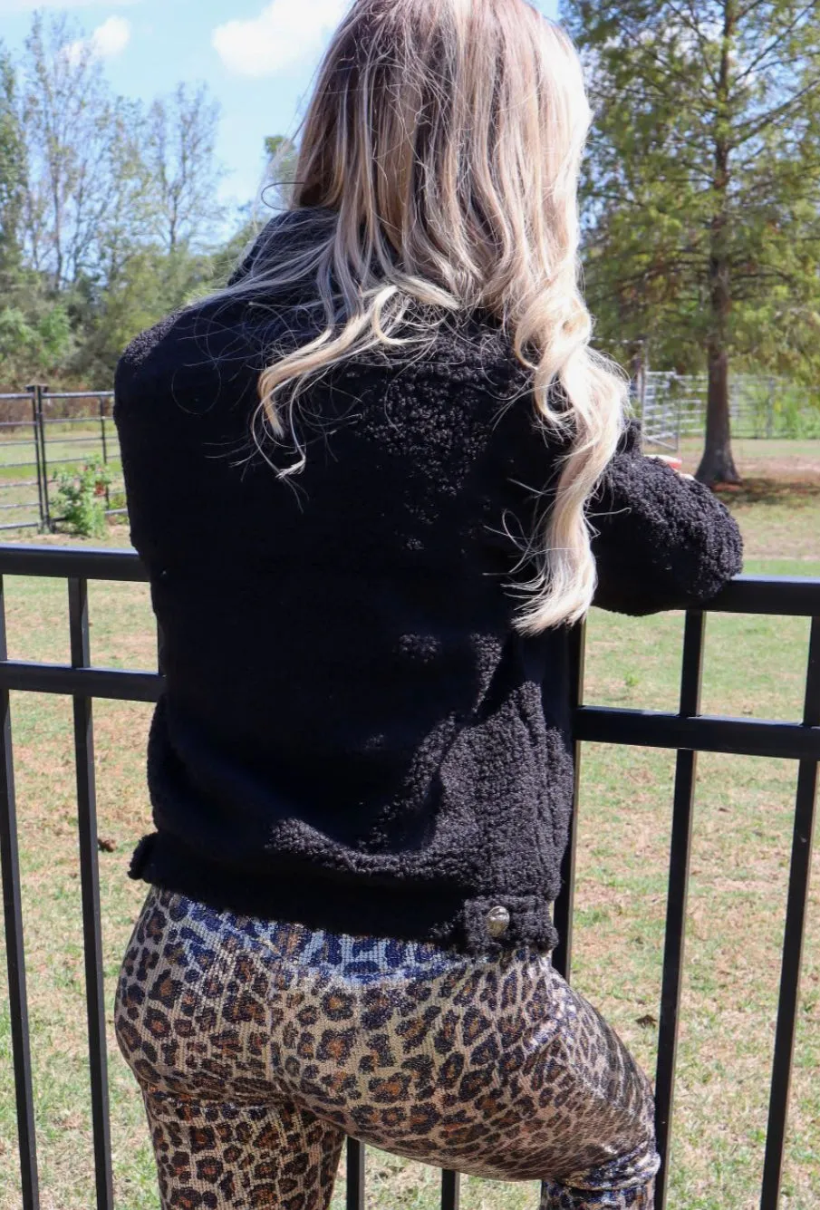 Sequin Leopard Mid Rise Pants