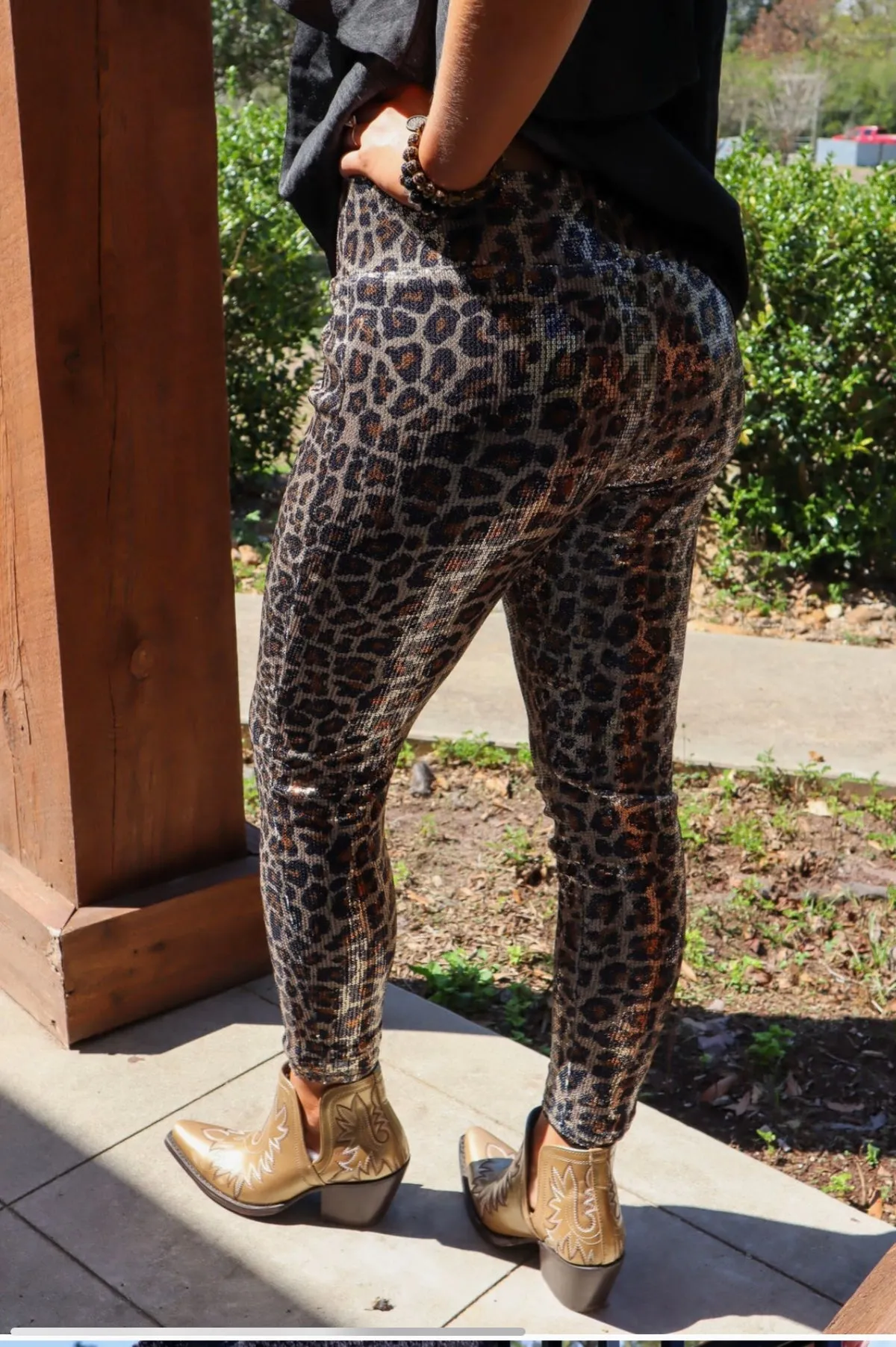 Sequin Leopard Mid Rise Pants
