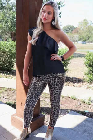 Sequin Leopard Mid Rise Pants
