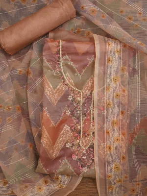 Sequin Multicolor Embroidered Organza Dress Material with Dupatta