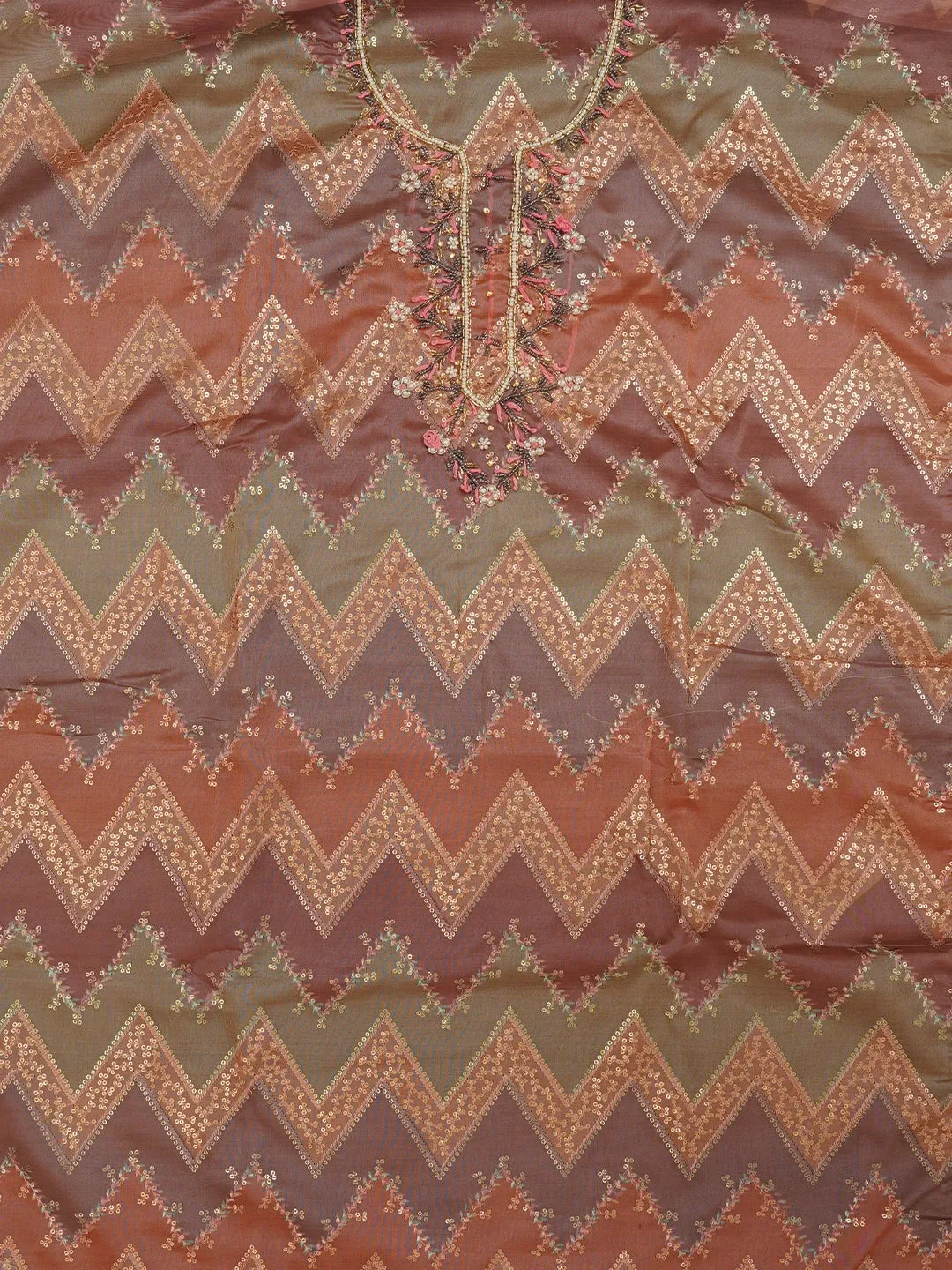 Sequin Multicolor Embroidered Organza Dress Material with Dupatta