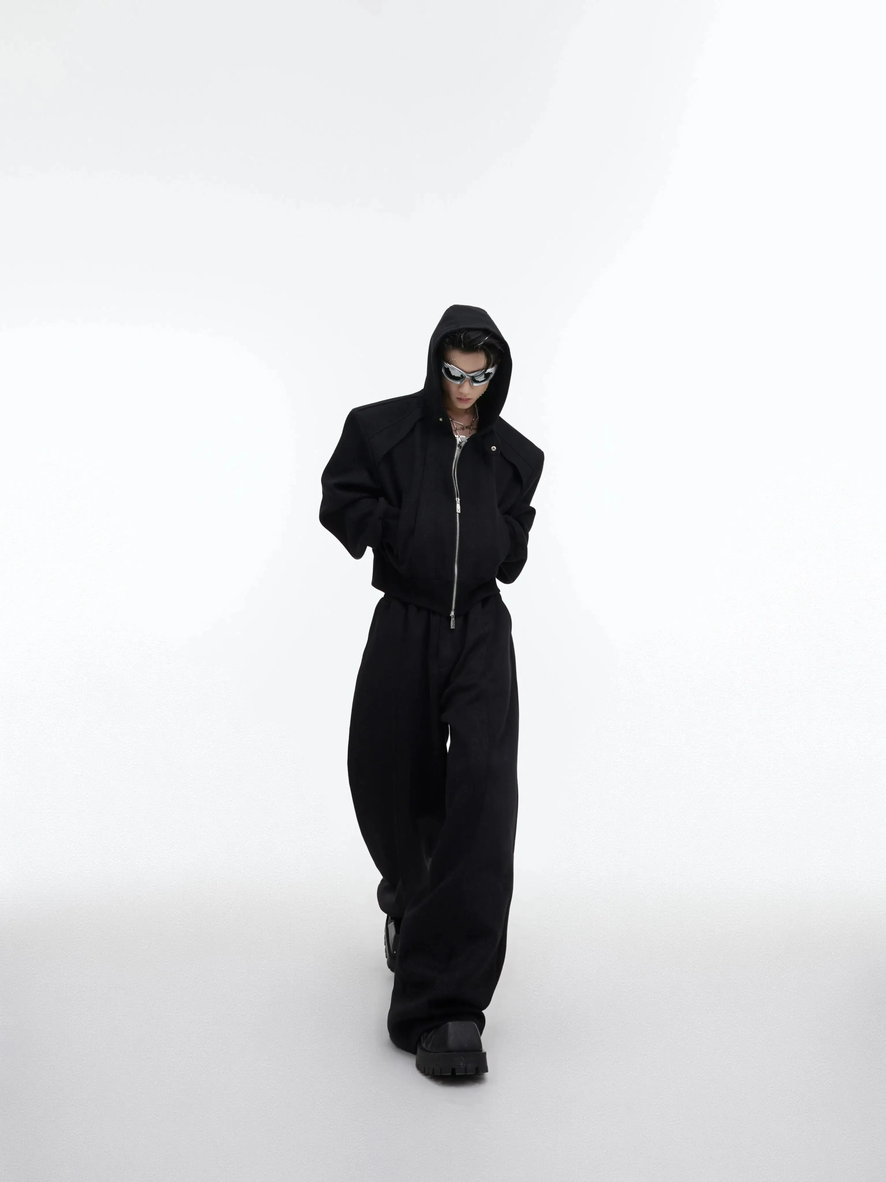 Sequin Zipper Hooded Sweater and Pants Set