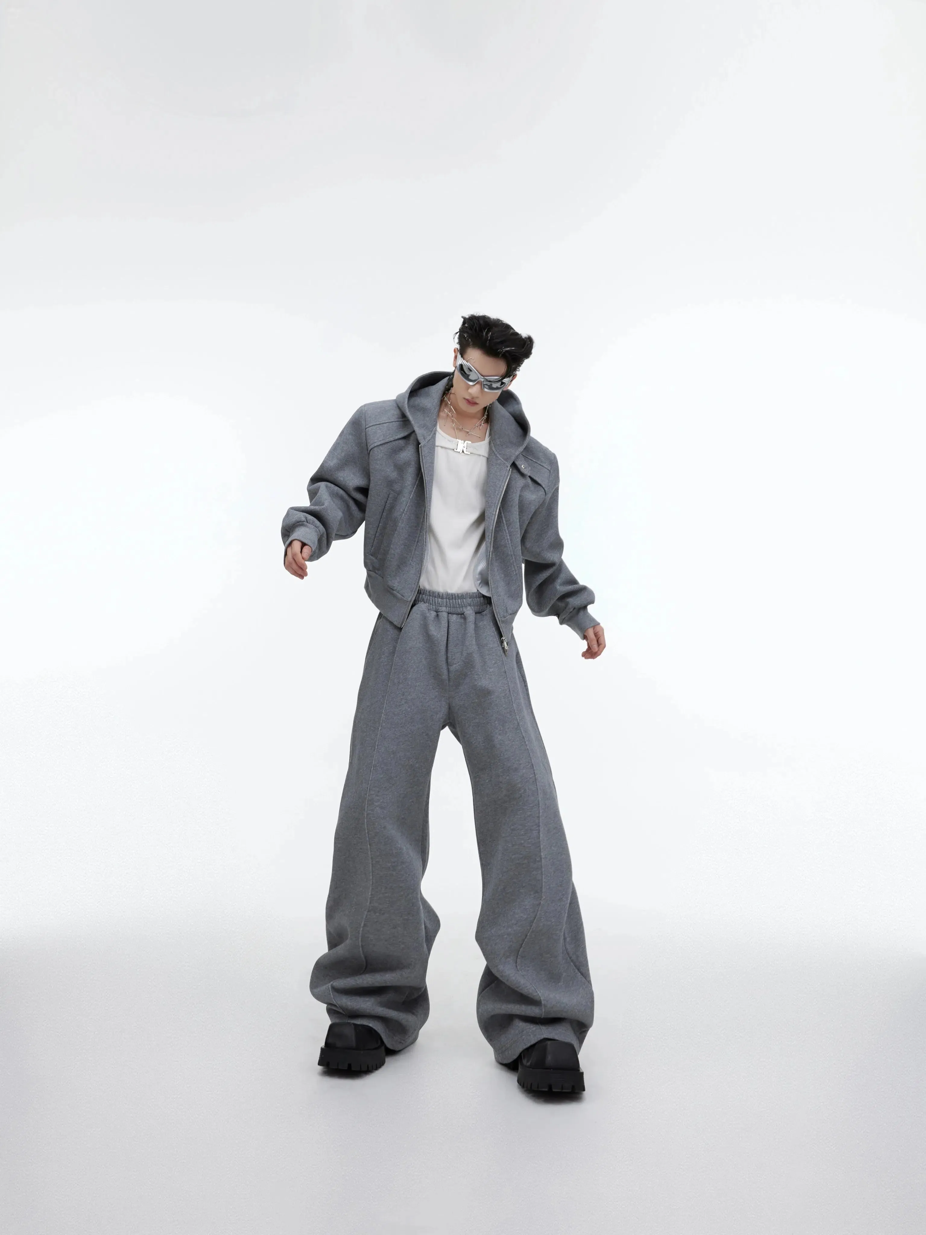 Sequin Zipper Hooded Sweater and Pants Set