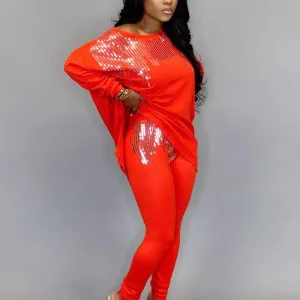 Sequins Long Sleeve Top & Pants Set