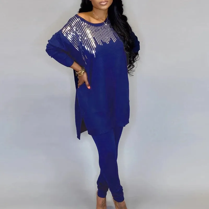 Sequins Long Sleeve Top & Pants Set