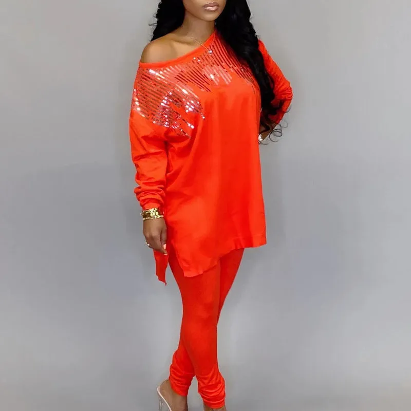 Sequins Long Sleeve Top & Pants Set