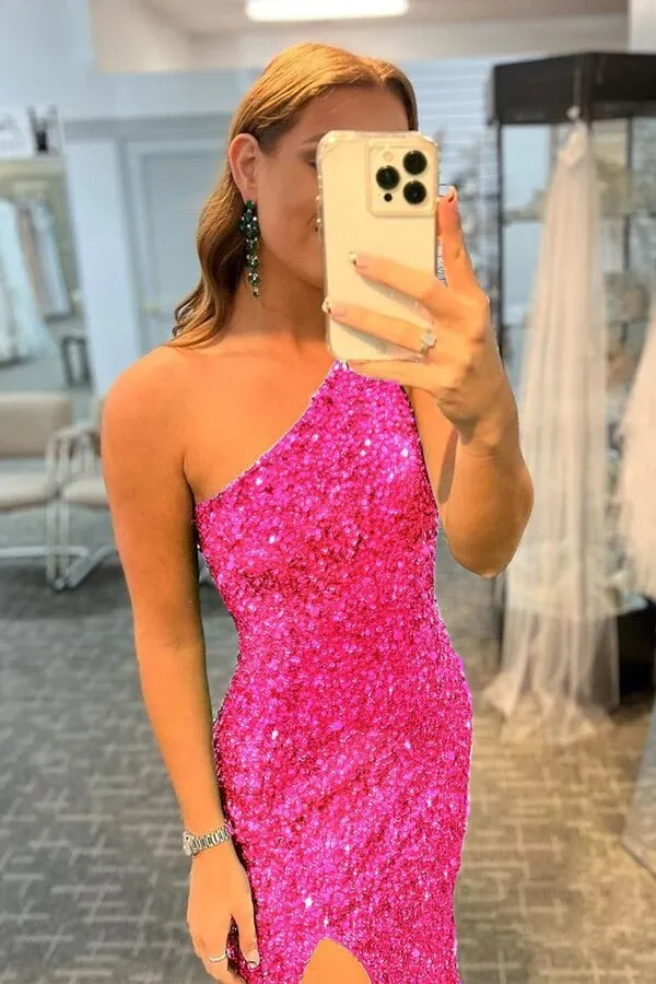 Sequins Mermaid One-Shoulder Backless Prom Dresses, Evening Gown, MP770