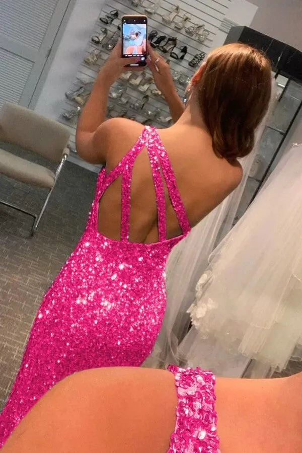 Sequins Mermaid One-Shoulder Backless Prom Dresses, Evening Gown, MP770