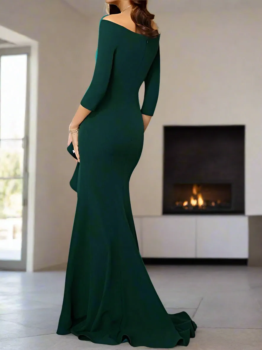 Sexy Dark Green Mermaid Off The Shoulder Wedding Guest Dress