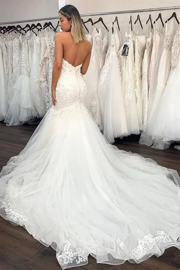 Sexy Lace Mermaid Sweetheart Wedding Dress With Ruffles, Bridal Gown, MW748