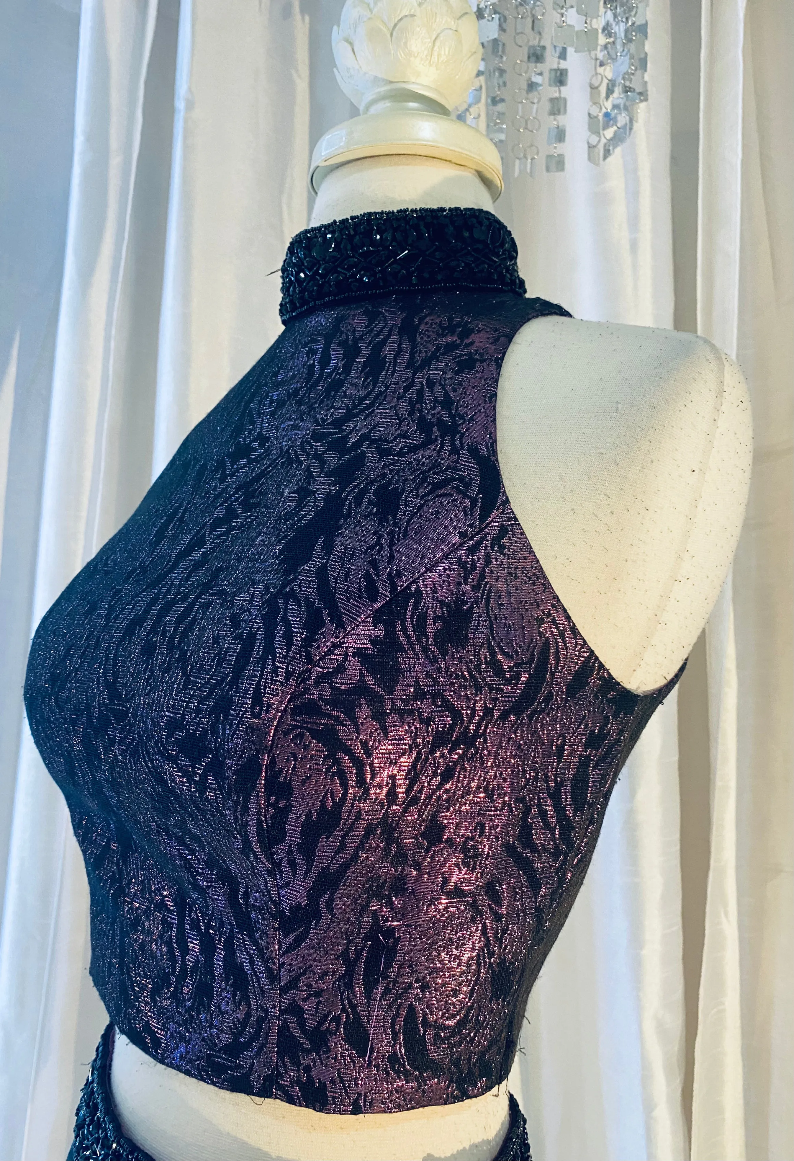 SHERRI HILL S50671 Purple & Black Metallic Short Two-Piece Beaded Dress Size 0