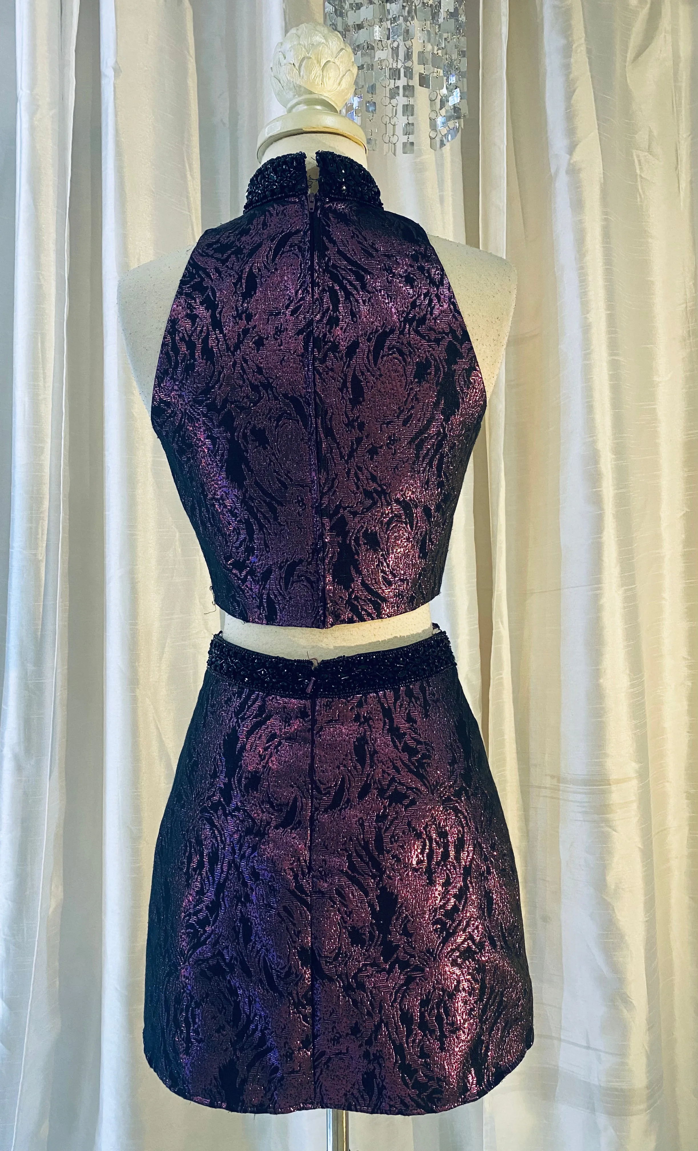 SHERRI HILL S50671 Purple & Black Metallic Short Two-Piece Beaded Dress Size 0