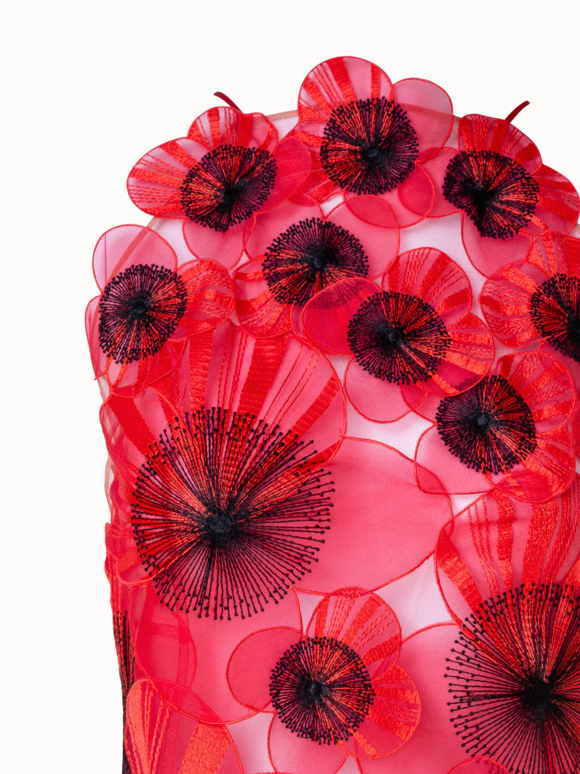 Short Open Back Dress with Poppy Embroidery