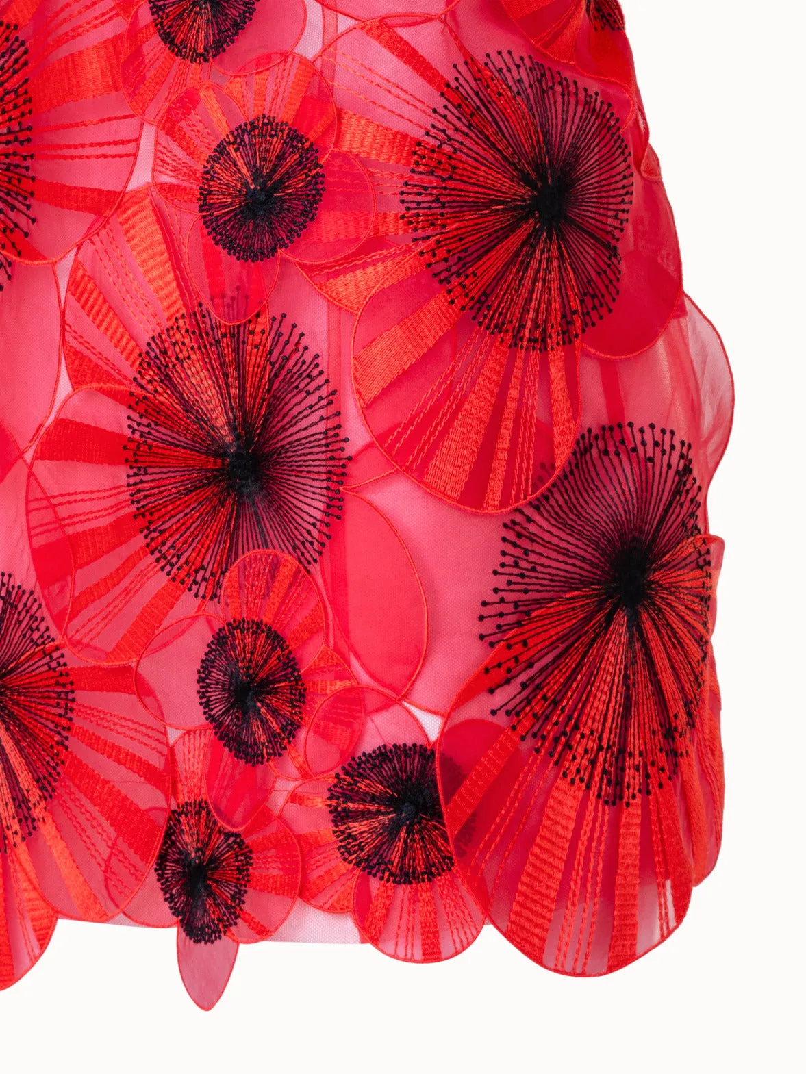 Short Open Back Dress with Poppy Embroidery