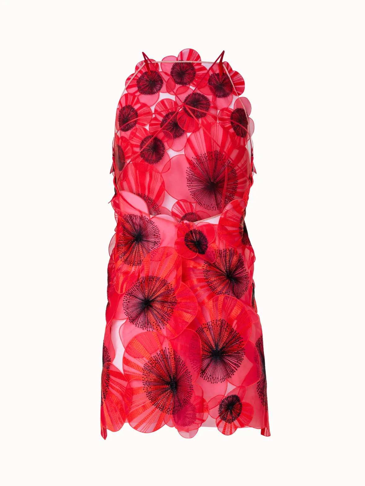 Short Open Back Dress with Poppy Embroidery