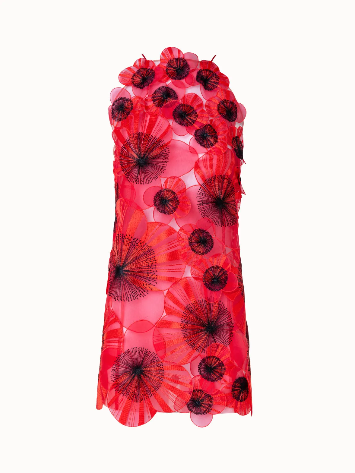 Short Open Back Dress with Poppy Embroidery