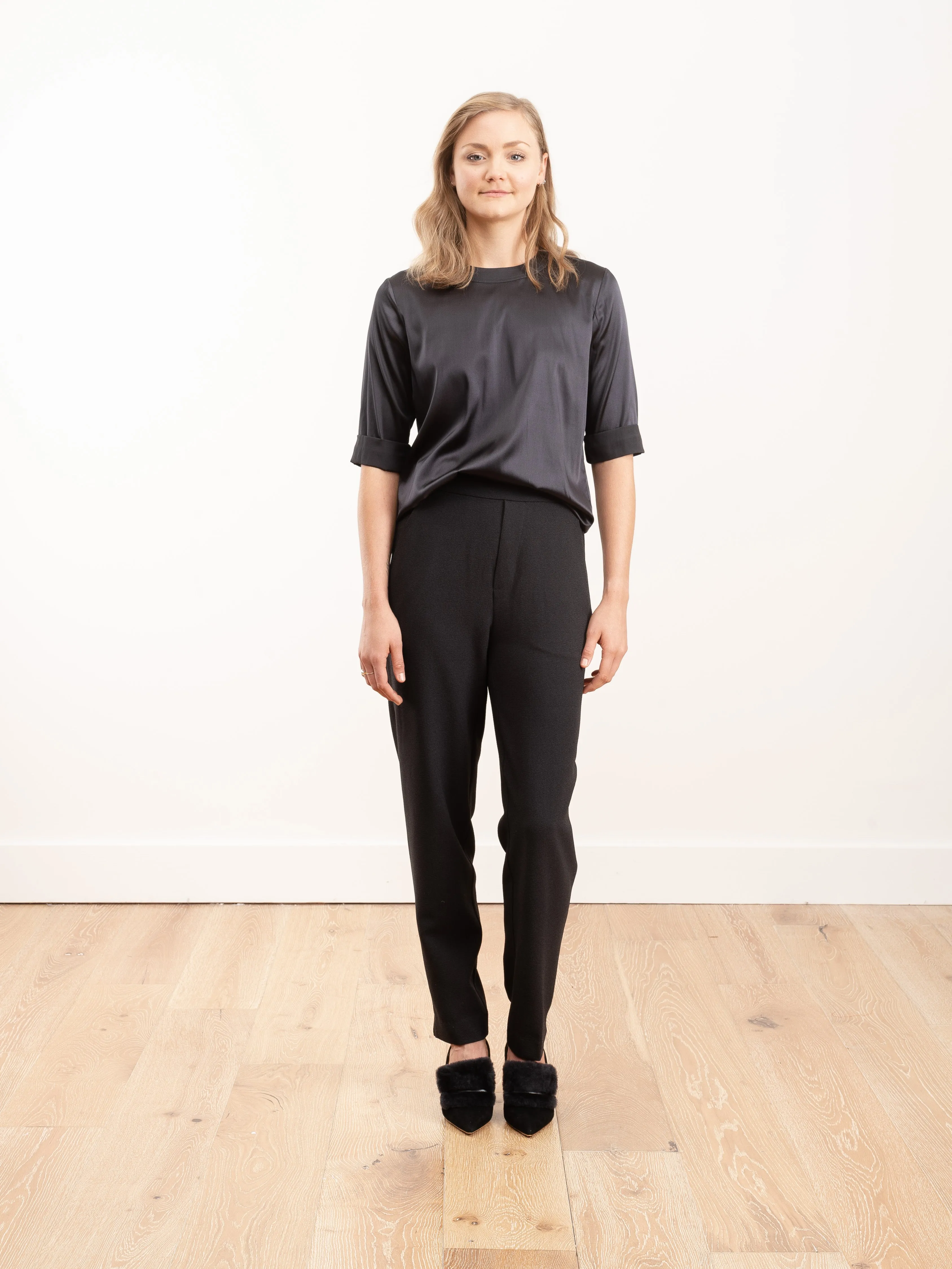 short sleeve silk tee - grey