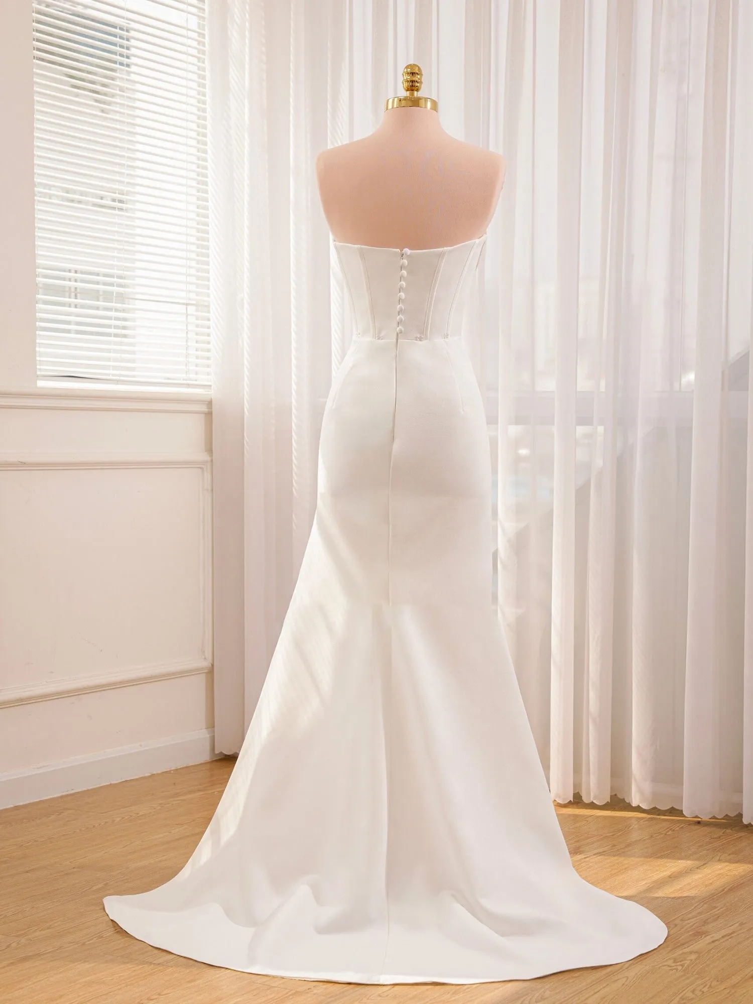 Sia | Mermaid Strapless Satin Wedding Dress With Convenient Detachable Skirt