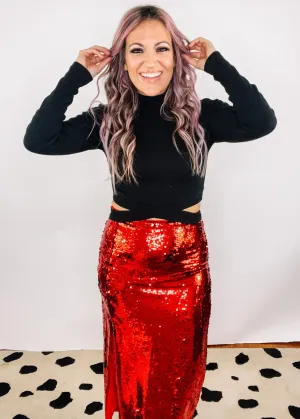 Side Slit Sequin Skirt