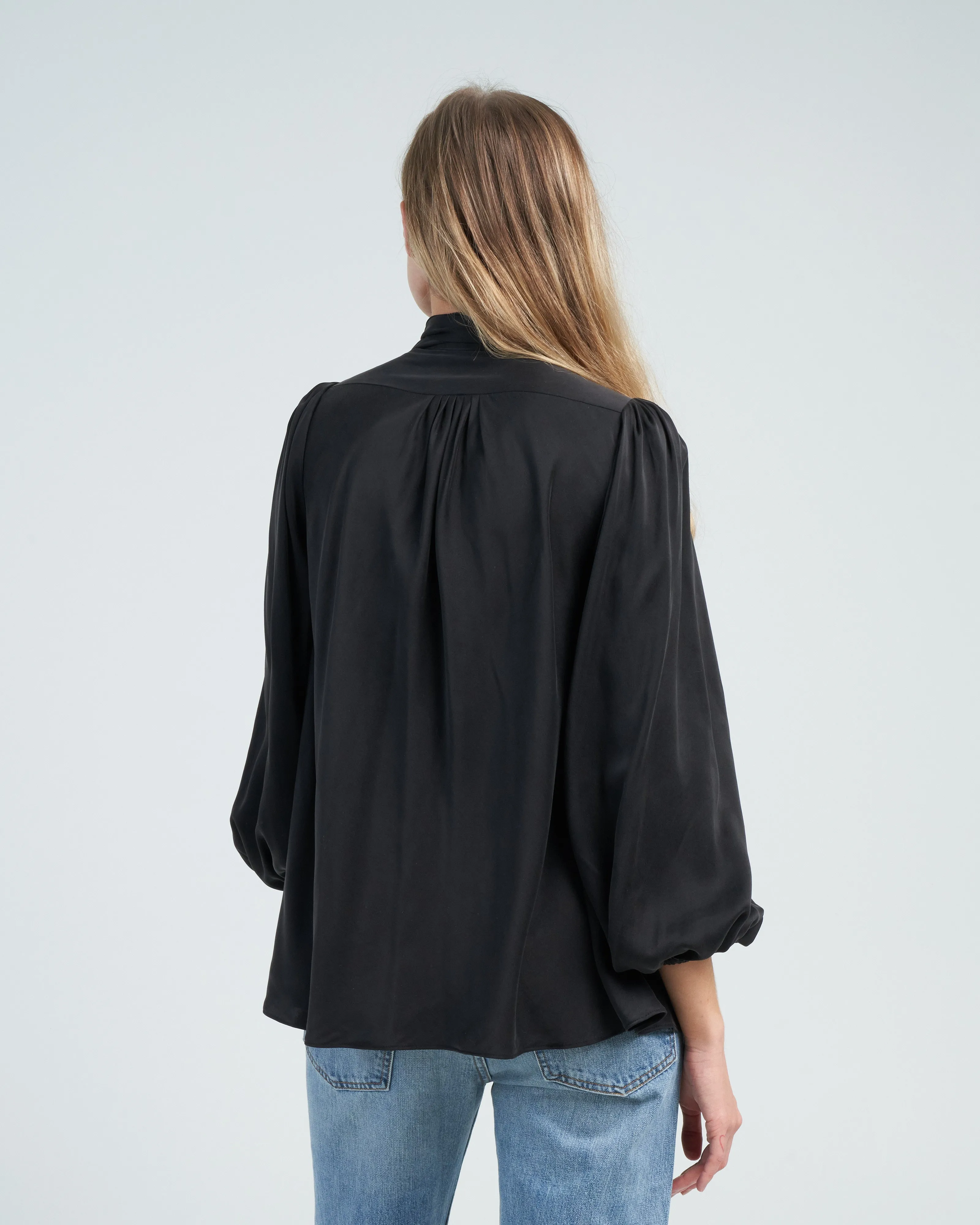silk billow blouse - black