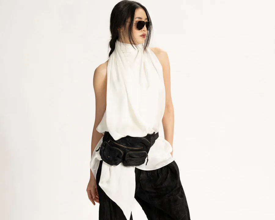 Silk Charmeuse Sleeveless Scarf Top