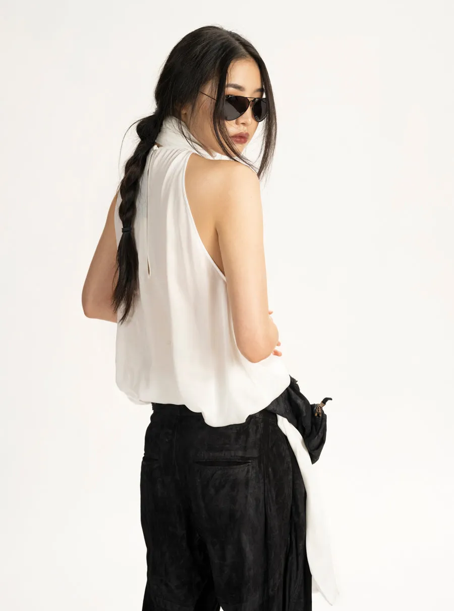 Silk Charmeuse Sleeveless Scarf Top