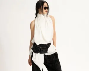Silk Charmeuse Sleeveless Scarf Top