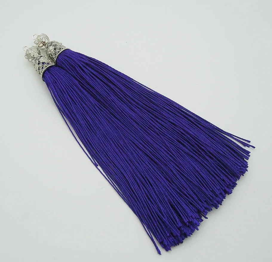 Silk Tassels Rhodium Plated Brass Bail Top with Beads